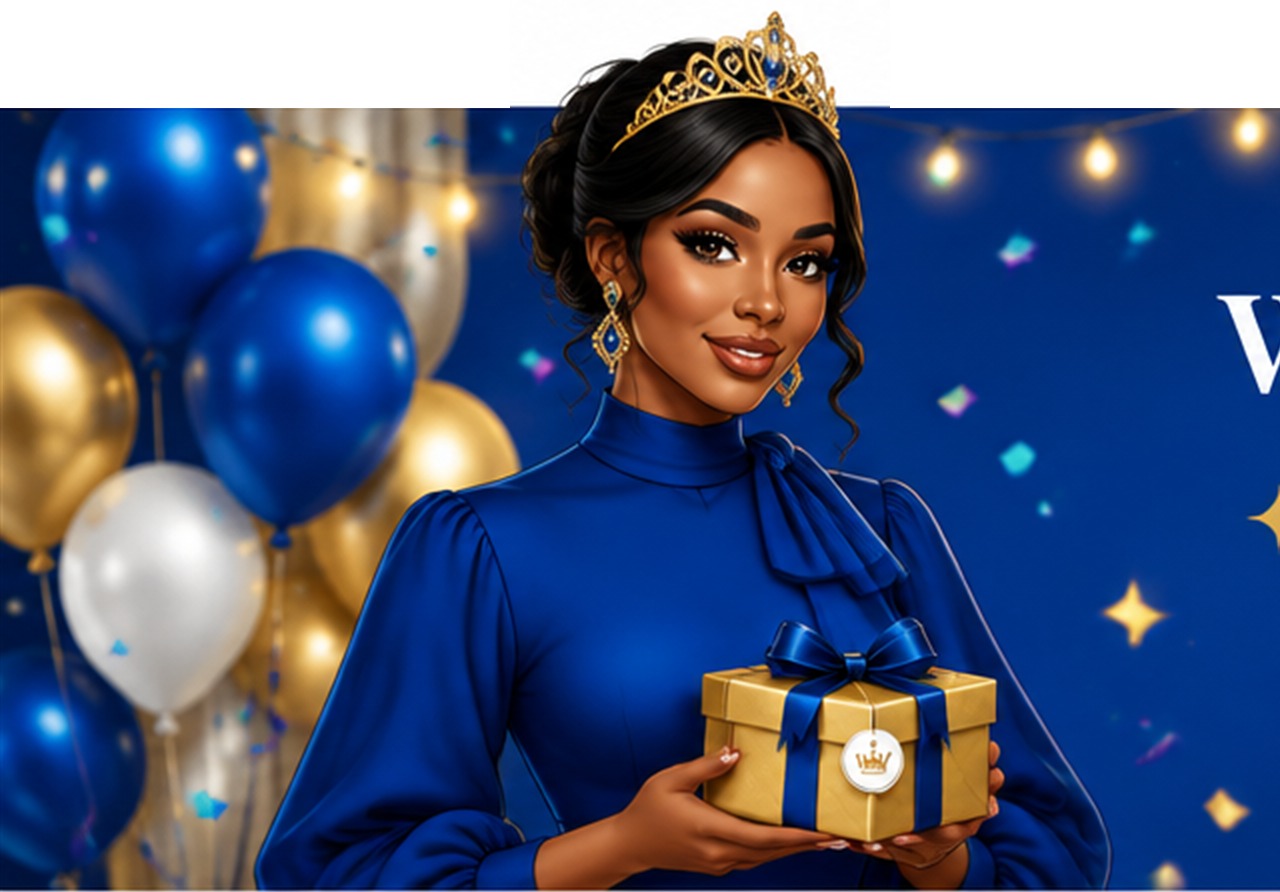 Partee Glam hostess holding a gold gift box